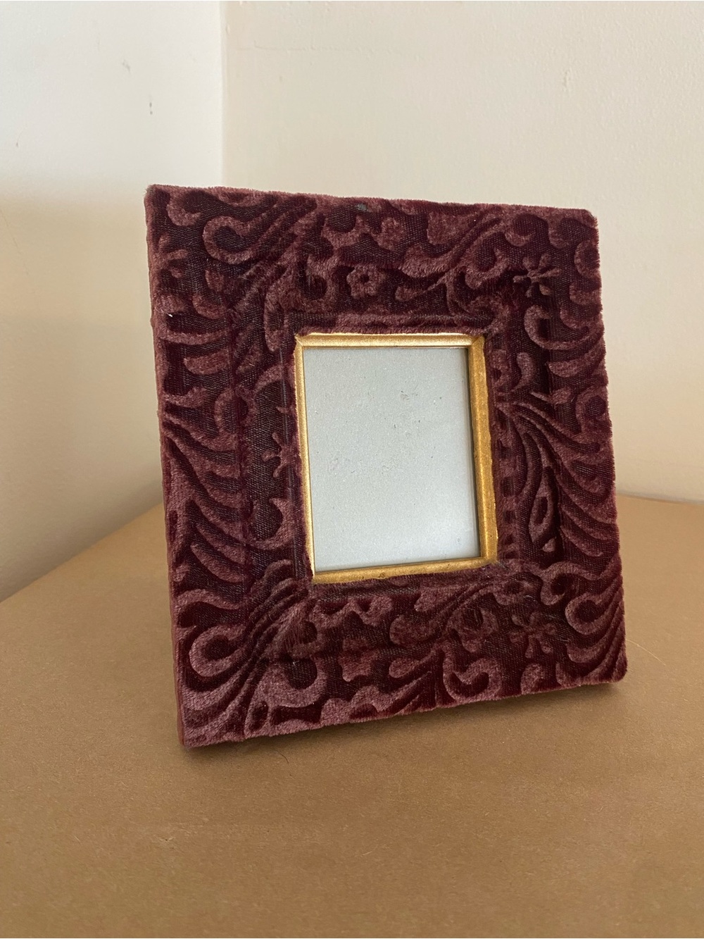 Velvet Embossed Square Picture Frame Brown Gold Trim Vintage Victorian Look